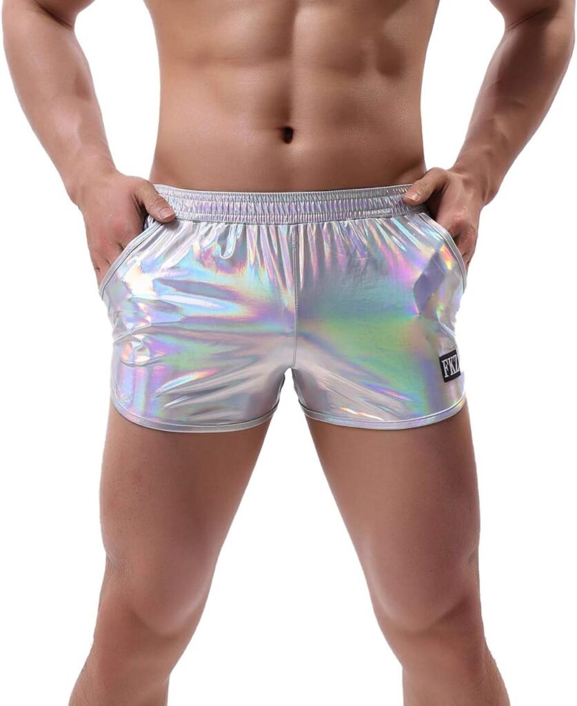 ABAFIP Men Holographic Shiny Metallic Swim Boxer Briefs Trunks Shorts Hot Pants Bikini Swimsuit Stage Clubwear