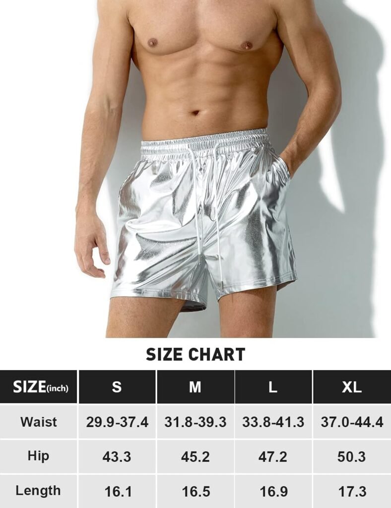 Arjen Kroos Mens Metallic Shorts Sexy Rave Hot Short Shorts with Drawstrings and Side Pockets