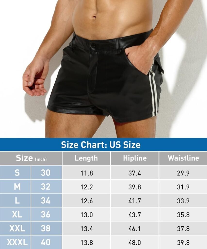 Arjen Kroos Mens PU Leather Shorts Male Sexy Rave Hot Short Pants with Pockets