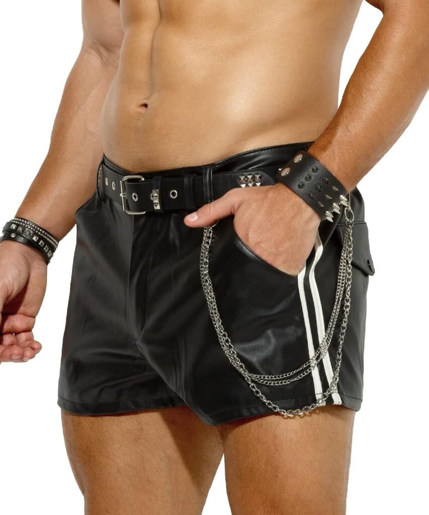 Arjen Kroos Mens PU Leather Shorts Male Sexy Rave Hot Short Pants with Pockets