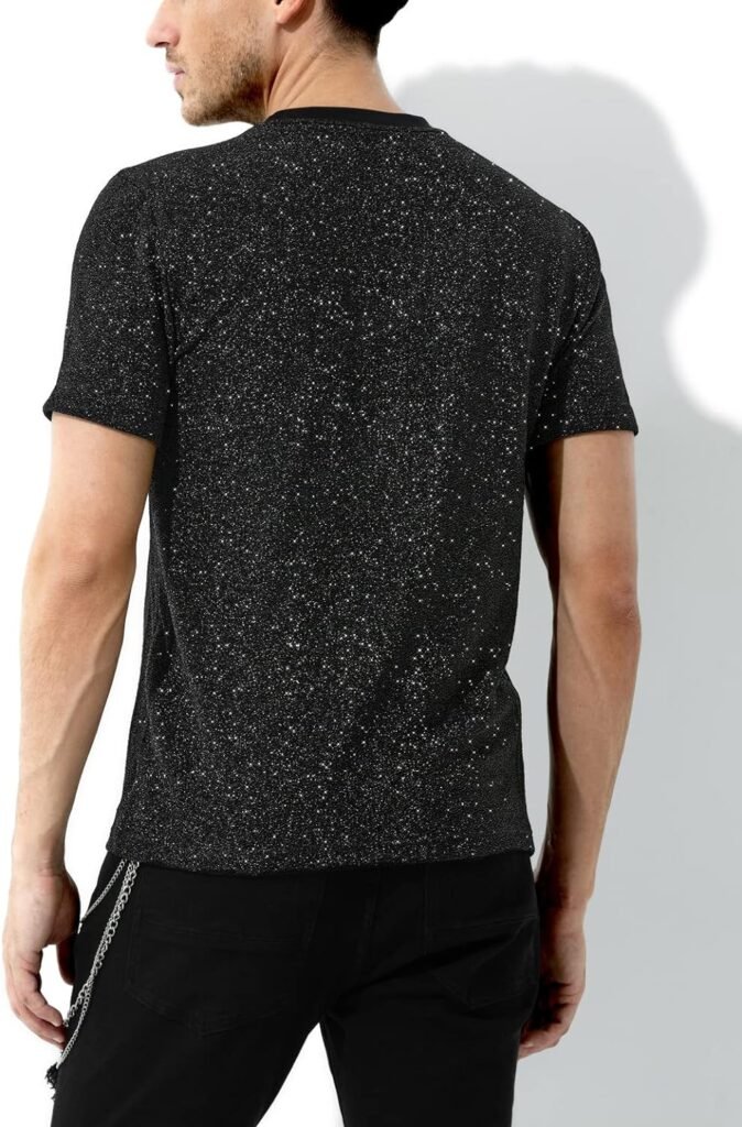 Arjen Kroos Mens Sequin Disco Shirts Short Sleeve Sparkly Rave Hot Tops