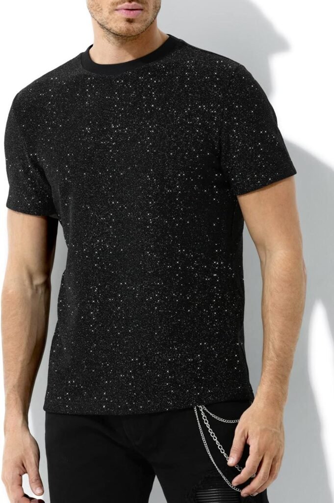 Arjen Kroos Mens Sequin Disco Shirts Short Sleeve Sparkly Rave Hot Tops