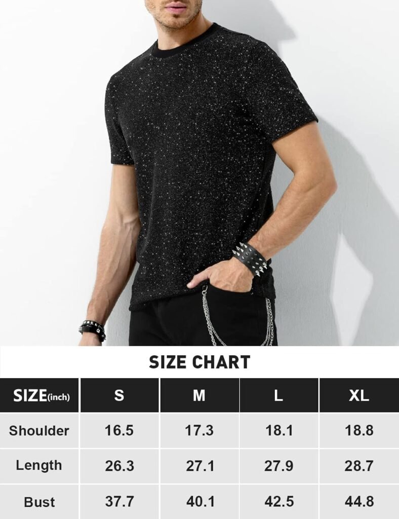 Arjen Kroos Mens Sequin Disco Shirts Short Sleeve Sparkly Rave Hot Tops