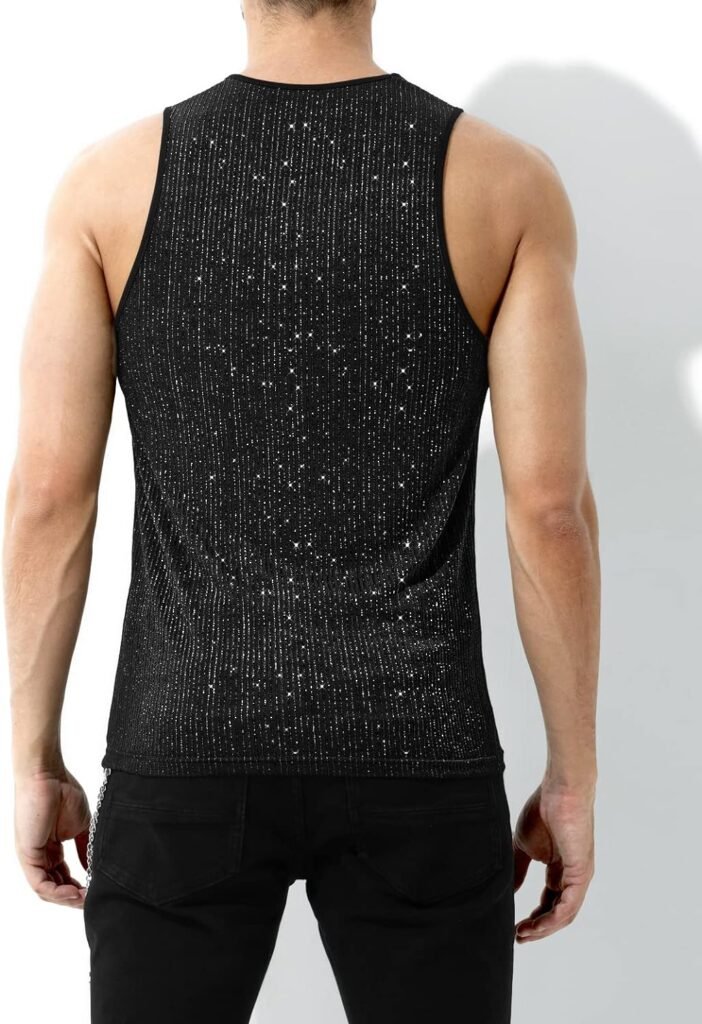 Arjen Kroos Mens Sequin Sleeveless Tank Top Sparkly Rave Metallic T-Shirt