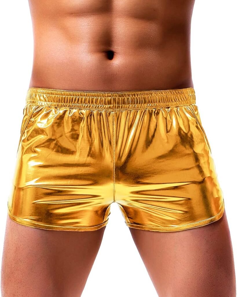 Arjen Kroos Mens Sexy Metallic Shiny Shorts Sparkly Rave Hot Short Pants with Pockets