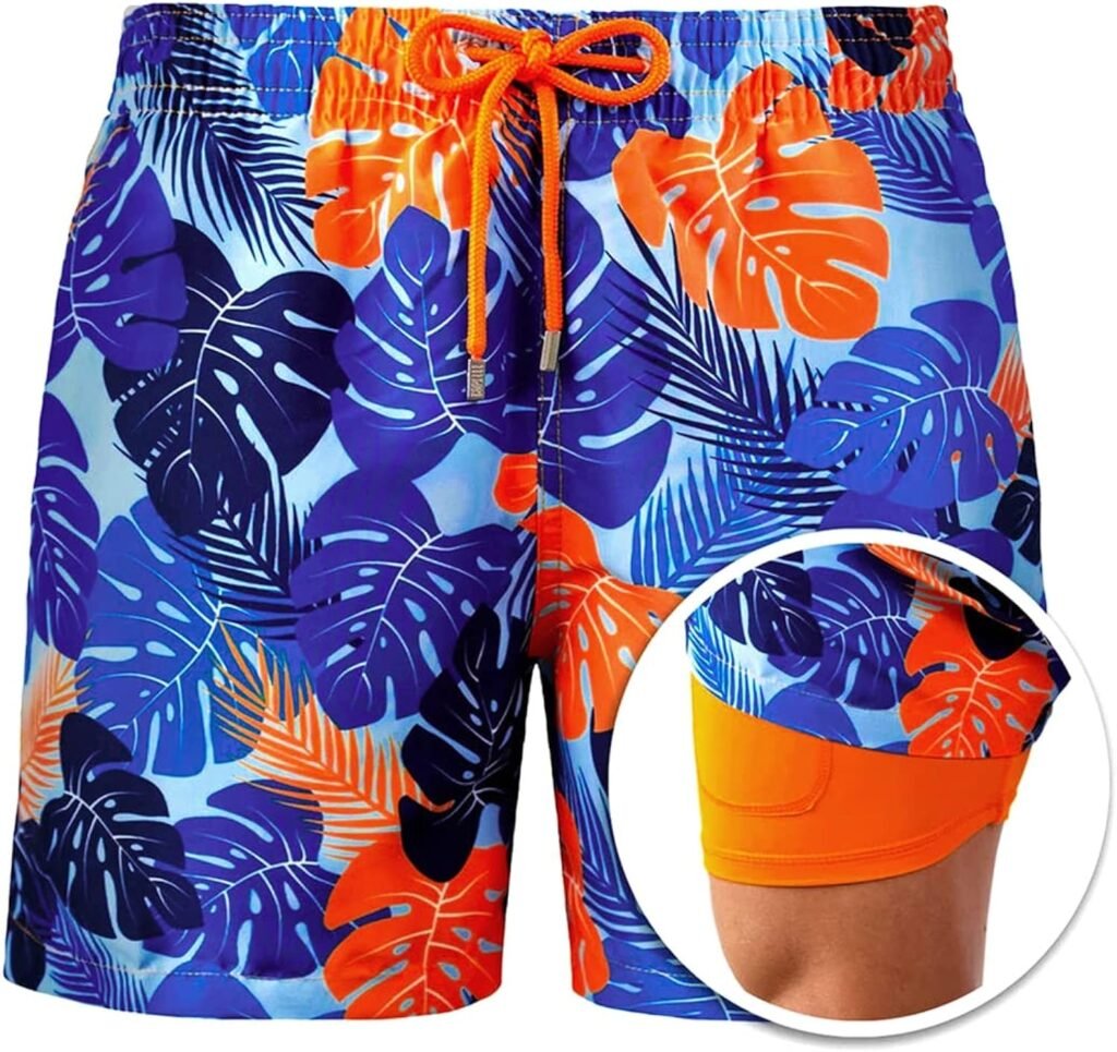 Arjen Kroos Mens Swim Trunks with Compression Liner Quick Dry 5 Inch Inseam Swim Shorts for Men Bathing Suit with Pockets