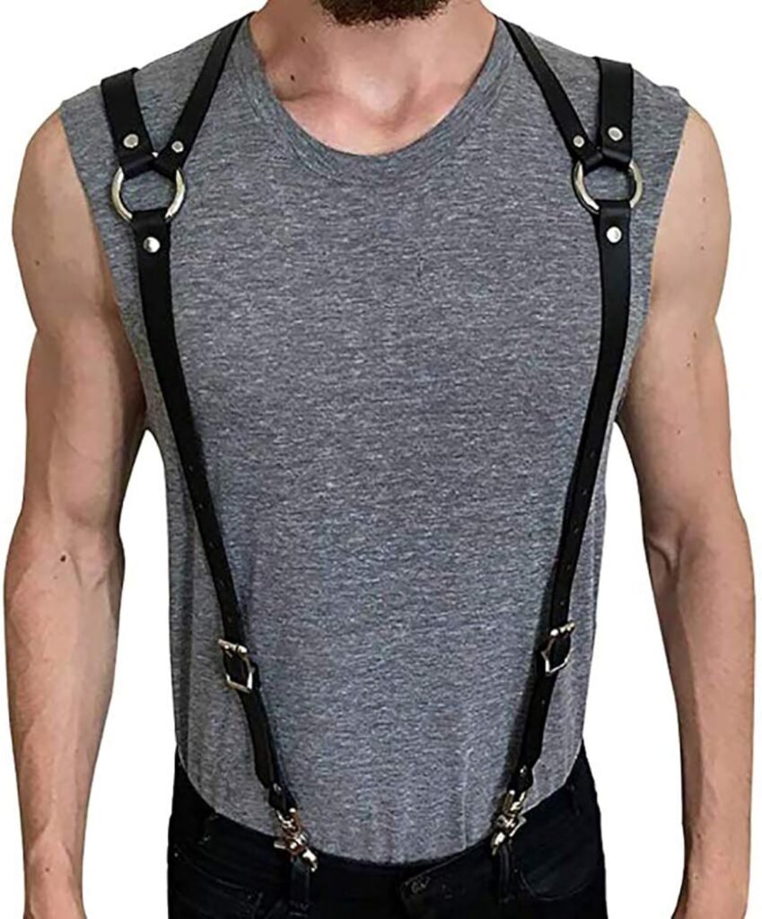 Body Chest Harness Punk Adjustable Faux Leather Belt with Buckles Rings for Men Women