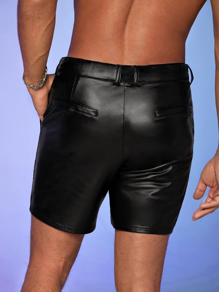 Floerns Mens Casual PU Leather Straight Leg Button Front Workout Shorts