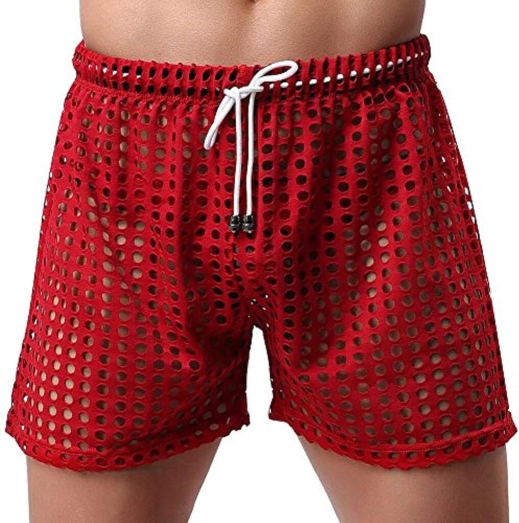 LASHER Sandbank Mens Mesh Boxer Briefs Hollow Openwork Drawstring Lounge Underwear Trunk Shorts