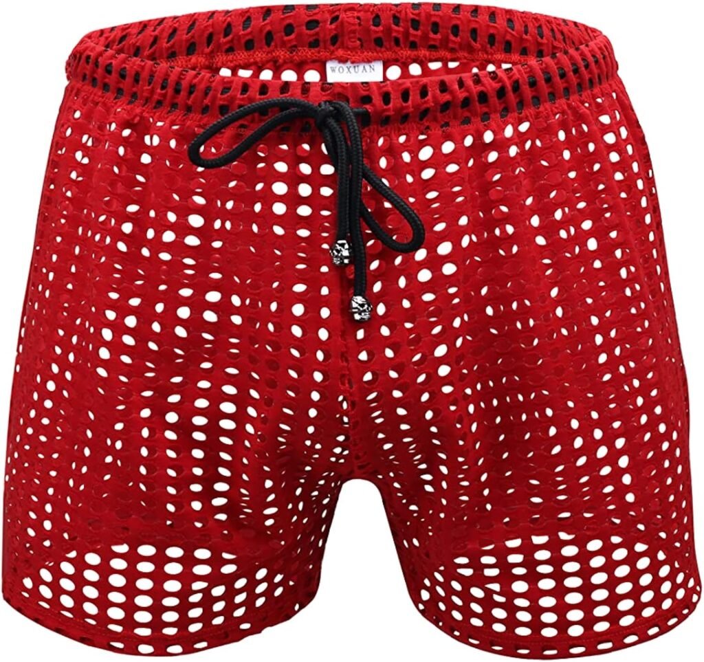 LASHER Sandbank Mens Mesh Boxer Briefs Hollow Openwork Drawstring Lounge Underwear Trunk Shorts