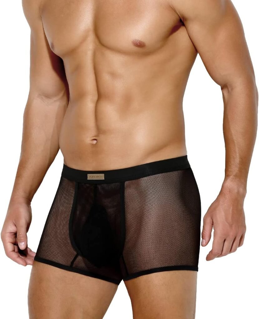 Men Sexy Mesh Boxer Briefs Low Rise Stretch Breathable Underwear Boxer