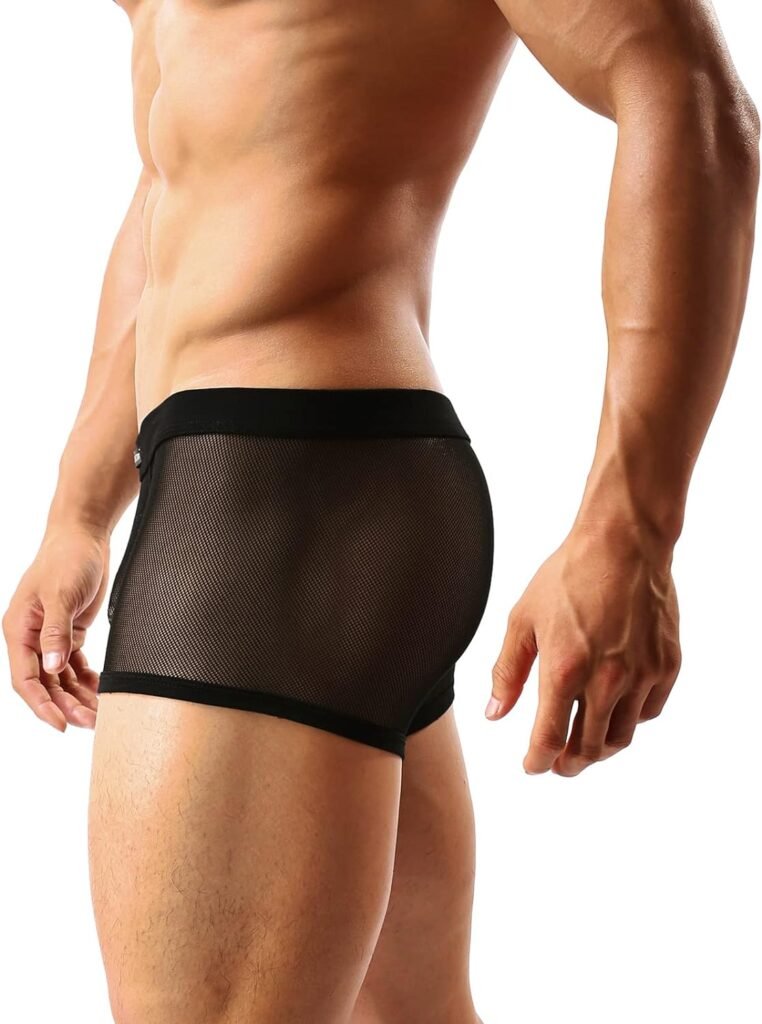 Men Sexy Mesh Boxer Briefs Low Rise Stretch Breathable Underwear Boxer