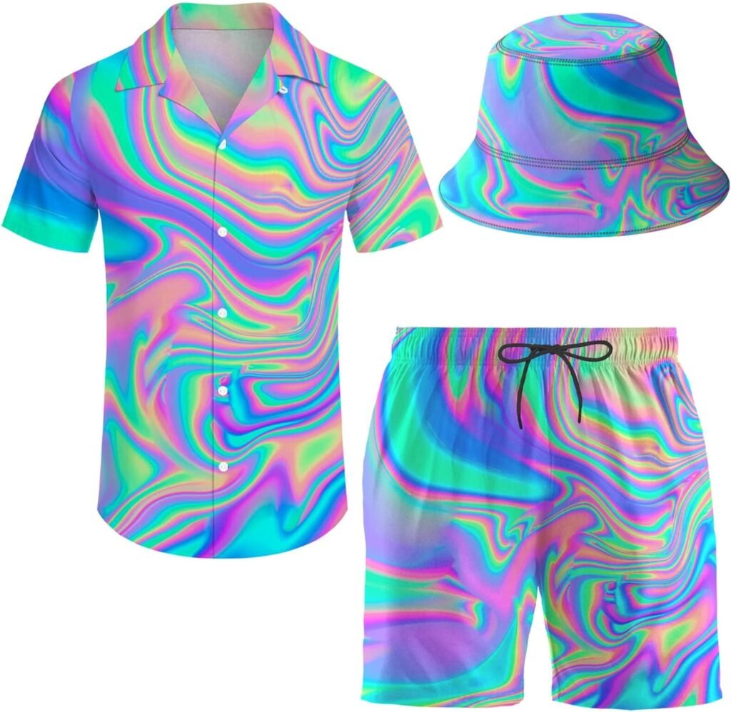 Mens 2 Piece Tracksuit Hawaiian Shirt Shorts Button Down Shirt and Shorts Sets with Bucket Hats