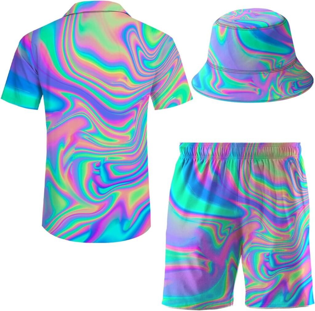 Mens 2 Piece Tracksuit Hawaiian Shirt Shorts Button Down Shirt and Shorts Sets with Bucket Hats