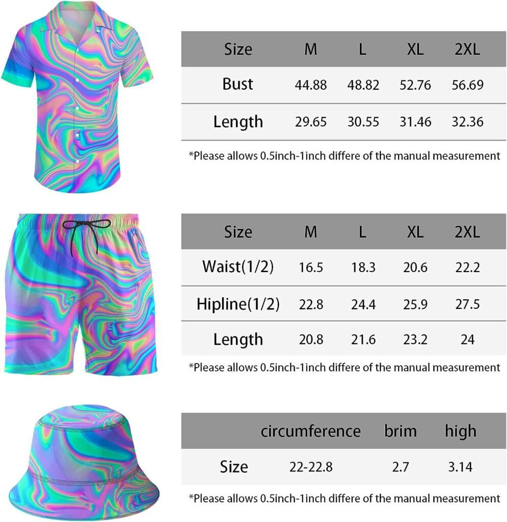 Mens 2 Piece Tracksuit Hawaiian Shirt Shorts Button Down Shirt and Shorts Sets with Bucket Hats