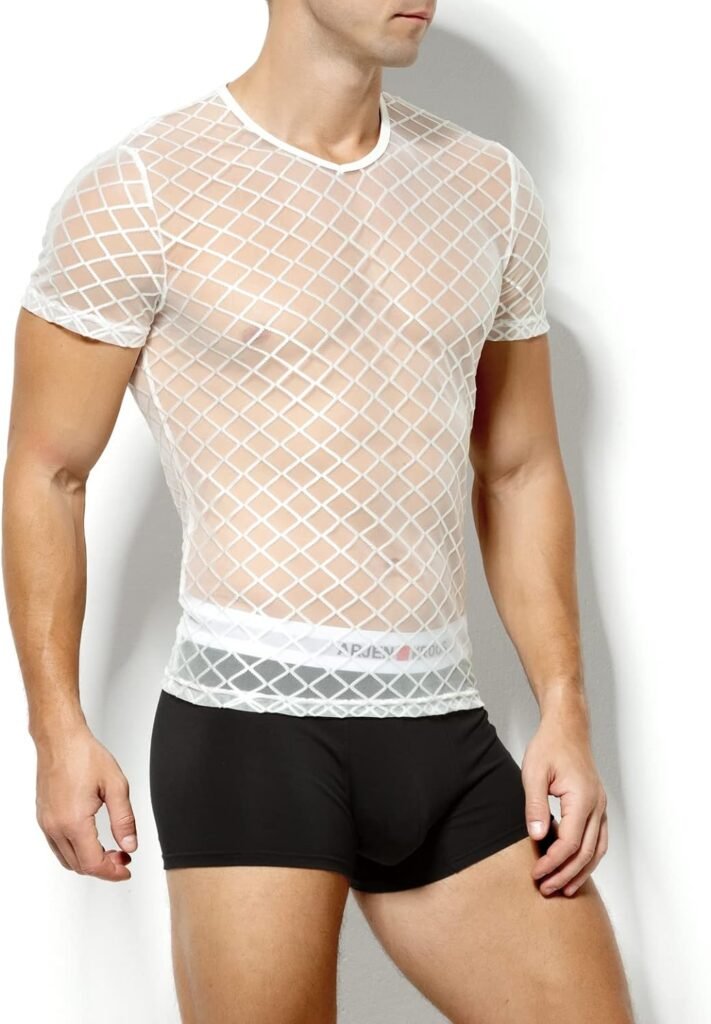 Mens Sexy See Through T Shirt Mesh Fishnet Undershirts Transparent Shirt