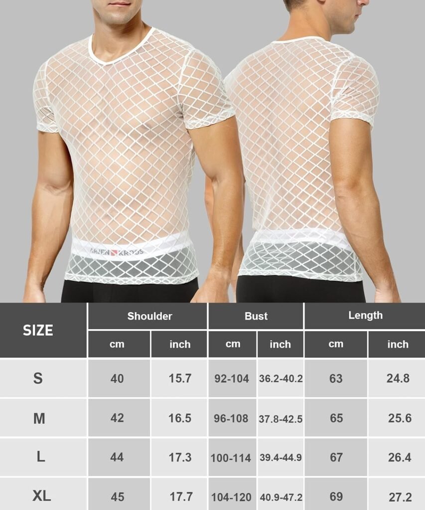 Mens Sexy See Through T Shirt Mesh Fishnet Undershirts Transparent Shirt