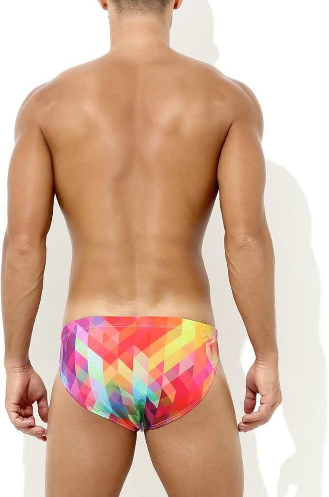 Mens Sexy Swim Briefs Printed Swimsuit Beach Swimwear Bikini Sport with Drawstring