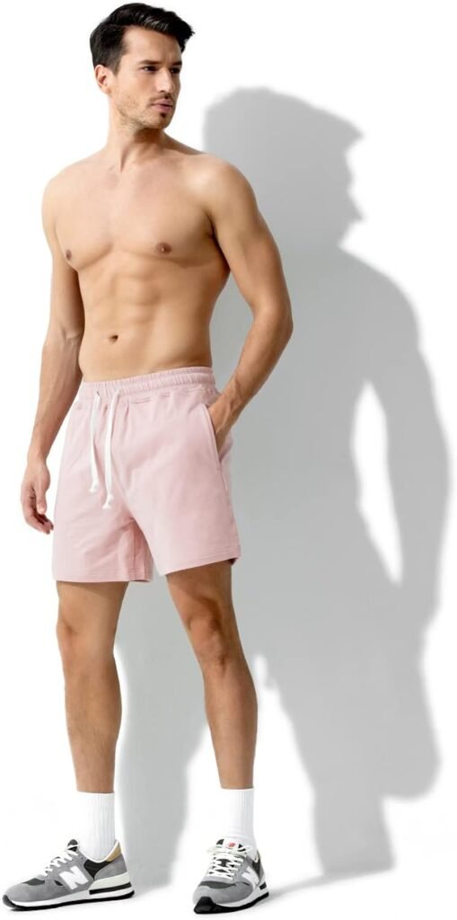 Mens Workout Shorts with Zipper Pockets 5 Inch Athletic Gym Cotton Stretch Shorts