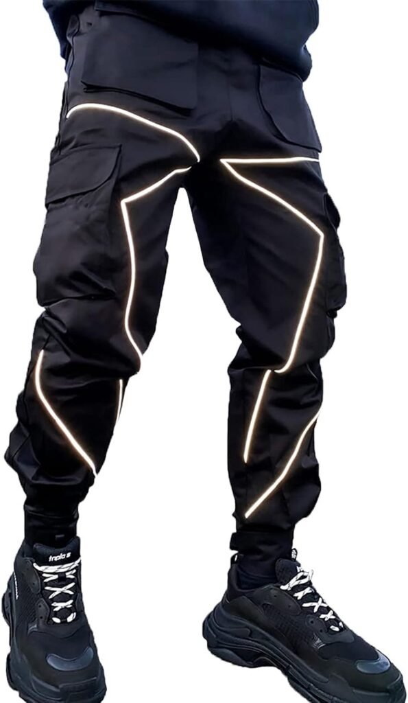 Nutriangee Mens Punk Rock Street Harem Pants, Reflective Technical Hip Hop Jogger Sport Pants