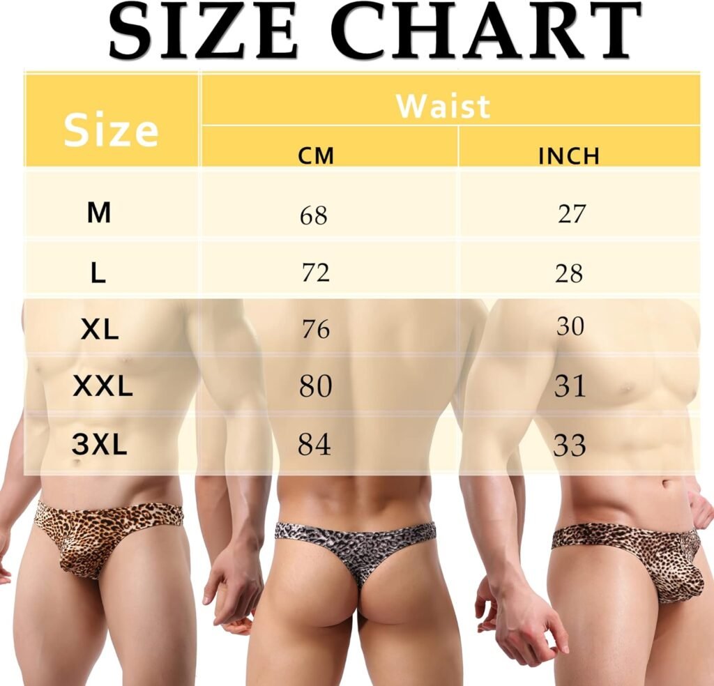 QiaTi Mens Leopard Thong Underwear Bikini Low Rise G-String Lingerie Sexy Briefs Pack of 2