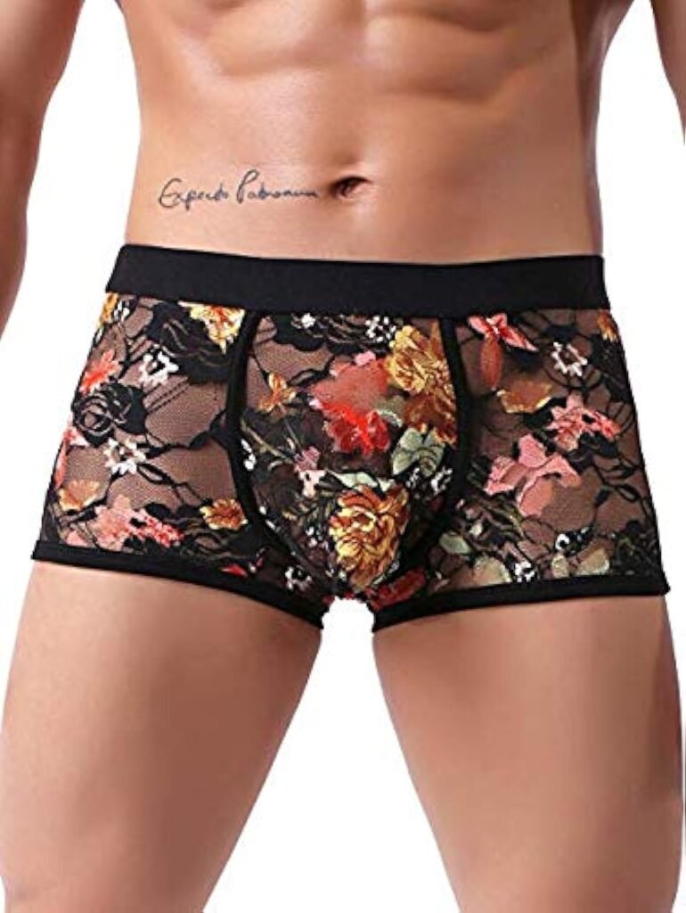 Sexy Men Boxers Shorts Printed Flower Lace Underwear