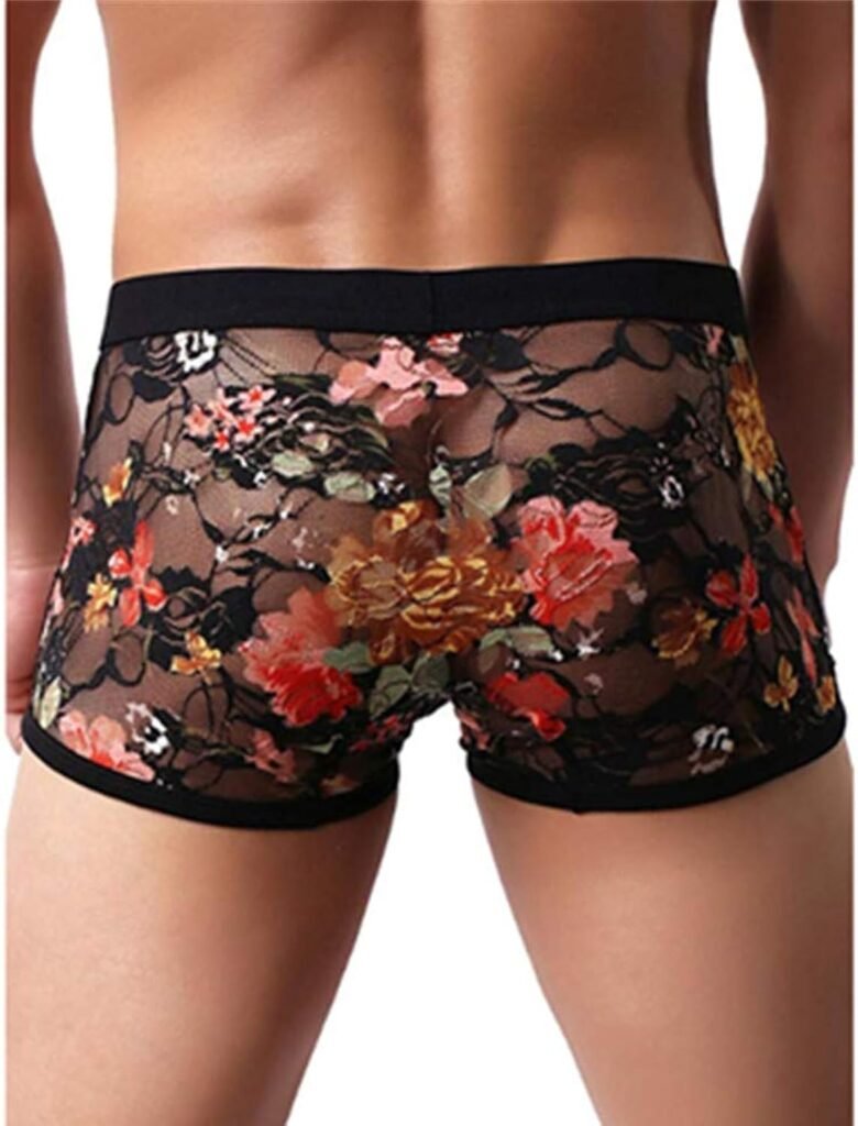 Sexy Men Boxers Shorts Printed Flower Lace Underwear