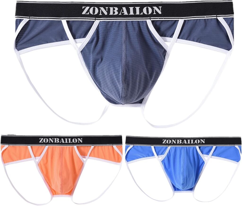 ZONBAILON Mens Sexy Thong Underwear G-String Jock-Straps Briefs with Ball Pouch Comfortable Stretch Wide Waistband Tagless