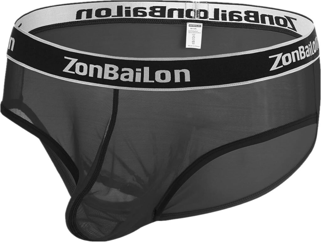 ZONBAILON Mens Thong Underwear Briefs Pack Sexy See-Through Mesh Bulge Enhancing Ball Pouch