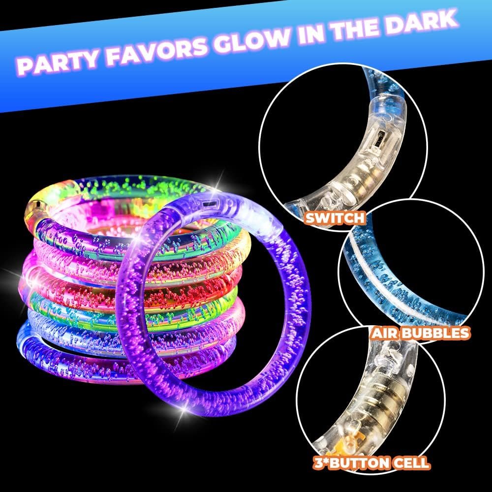 100 Pieces Halloween LED Glow Bracelets Set, Neon Glow in the Dark Party Supplies, Light Up Party Favors, Gifts for Kids, Adults, Glow Accessories, Birthday, Carnival, Rave Concert Decorations