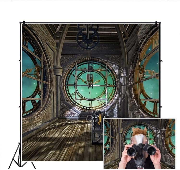 DASHAN 8x8ft Polyester Antique Steampunk Backdrop for Photography Gear Wall Clock Men Mechanical Steampunk Industrial Background Steampunk Party Decor Vintage Birthday Rusty Iron YouTube Photo Props