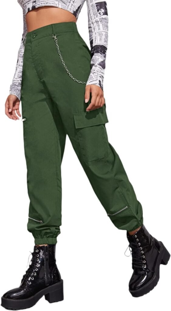 Floerns Womens High Waisted Jogger Pants Solid Outdoor Cargo Pants