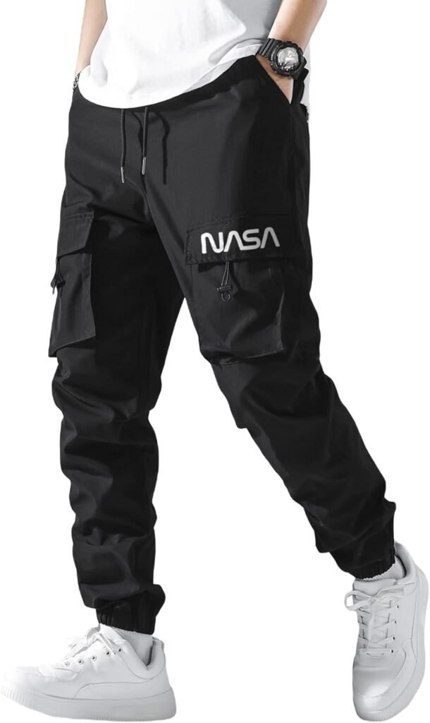 GORGLITTER Mens Baggy Cargo Joggers Pants Drawstring Streetwear Pants with Flat Pockets