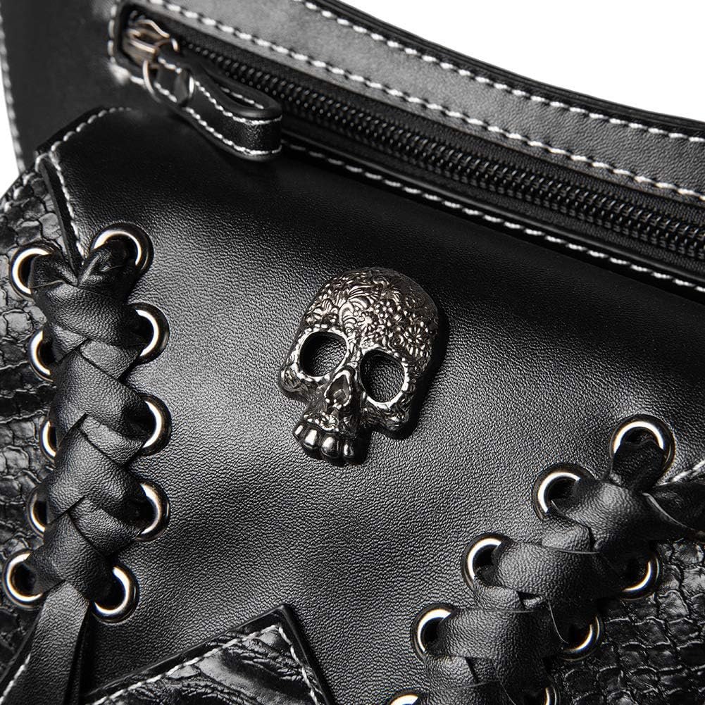 Gothic Waist Bag Fanny Pack Leather Steampunk Bag Side Bag Travel Purse Side Wallet Punk Rock Chain Leg Bag Crossbody Shoulder Messenger Bags Handbag Hip Holster Pouch for Women Girls (Black)