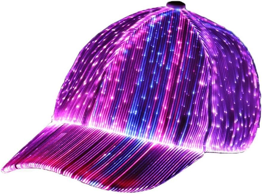 HUNRUY Hip Hop Luminous LED Baseball Cap Hats for Christmas Rave with 7 Colors Light USB Charging