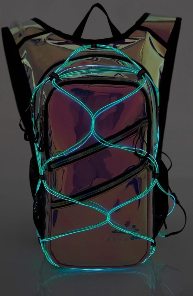 Hydration Backpack Pack with Cool Lights, 2L Water Bladder, Lightweight Bag for Running, Hiking, Bike, Climbing, Music Festival Essential, and Rave.