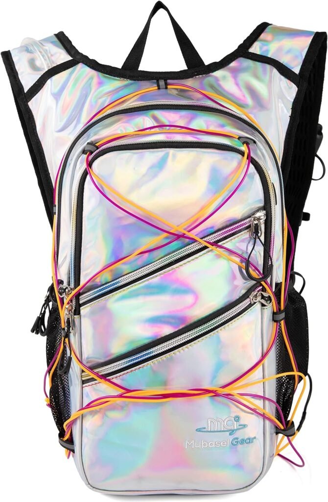 Hydration Backpack Pack with Cool Lights, 2L Water Bladder, Lightweight Bag for Running, Hiking, Bike, Climbing, Music Festival Essential, and Rave.