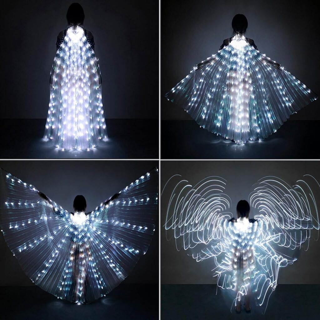 iMucci LED Lights Belly Dance Isis Wings Belly dance Glow Angel dance Wings with Telescopic Sticks Flexible Rods for Adults and Child Multicolor