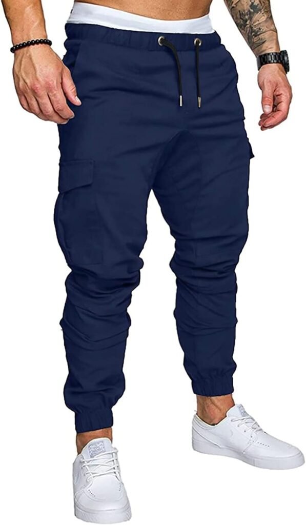 JMIERR Mens Fashion Cargo Pants - Casual Cotton Tapered Stretch Twill Drawstring Athletic Joggers Sweatpants with 6 Pockets