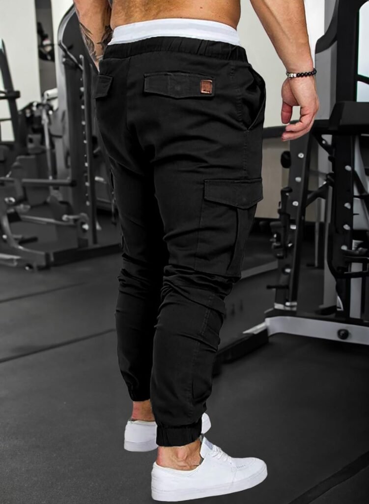 JMIERR Mens Fashion Cargo Pants - Casual Cotton Tapered Stretch Twill Drawstring Athletic Joggers Sweatpants with 6 Pockets