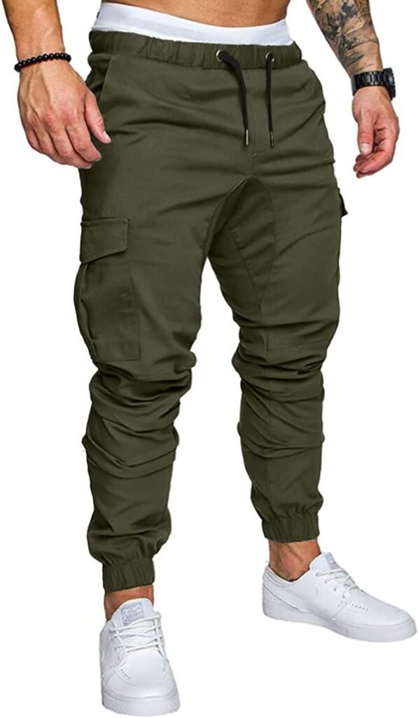 JMIERR Mens Fashion Cargo Pants - Casual Cotton Tapered Stretch Twill Drawstring Athletic Joggers Sweatpants with 6 Pockets