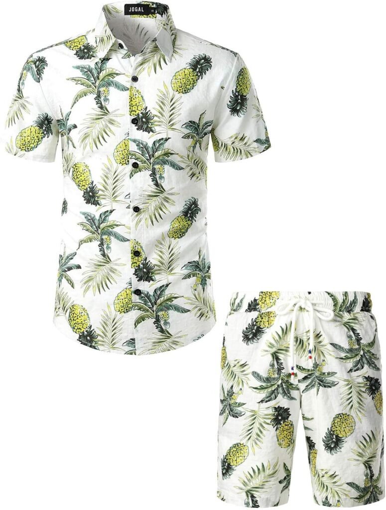 JOGAL Mens Flower Casual Button Down Short Sleeve Hawaiian Shirt Suits