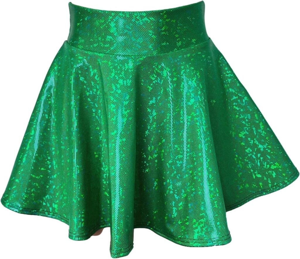 Kelly Green Holographic Shattered Glass Skater Mini Skirt - Made in USA - Festival Rave Skirt - St. Patricks Day, Mardi Gras