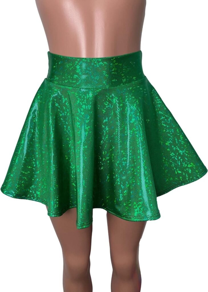 Kelly Green Holographic Shattered Glass Skater Mini Skirt - Made in USA - Festival Rave Skirt - St. Patricks Day, Mardi Gras