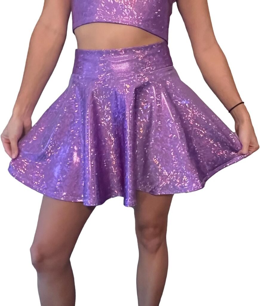 Lavender Holographic Skater Mini Skirt - Made in USA - Festival Rave Skirt - Concert Skirt - Lavender Purple Haze Skirt