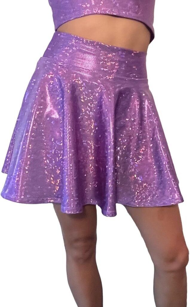 Lavender Holographic Skater Mini Skirt - Made in USA - Festival Rave Skirt - Concert Skirt - Lavender Purple Haze Skirt