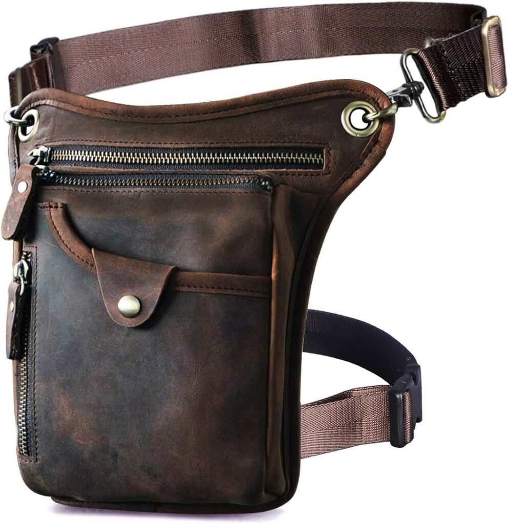 Leaokuu Women Mens Genuine Leather Sporting Riding Hip Bum Fanny Waist Pack Drop Thigh Leg Cross Over Bag Pouches