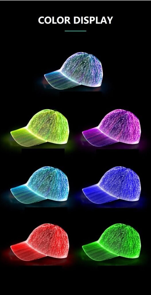 LED Light Up Hat for Men，7 Colors Glow Hat Fiber Optic Rave Luminous Baseball Cap for Women USB Charging