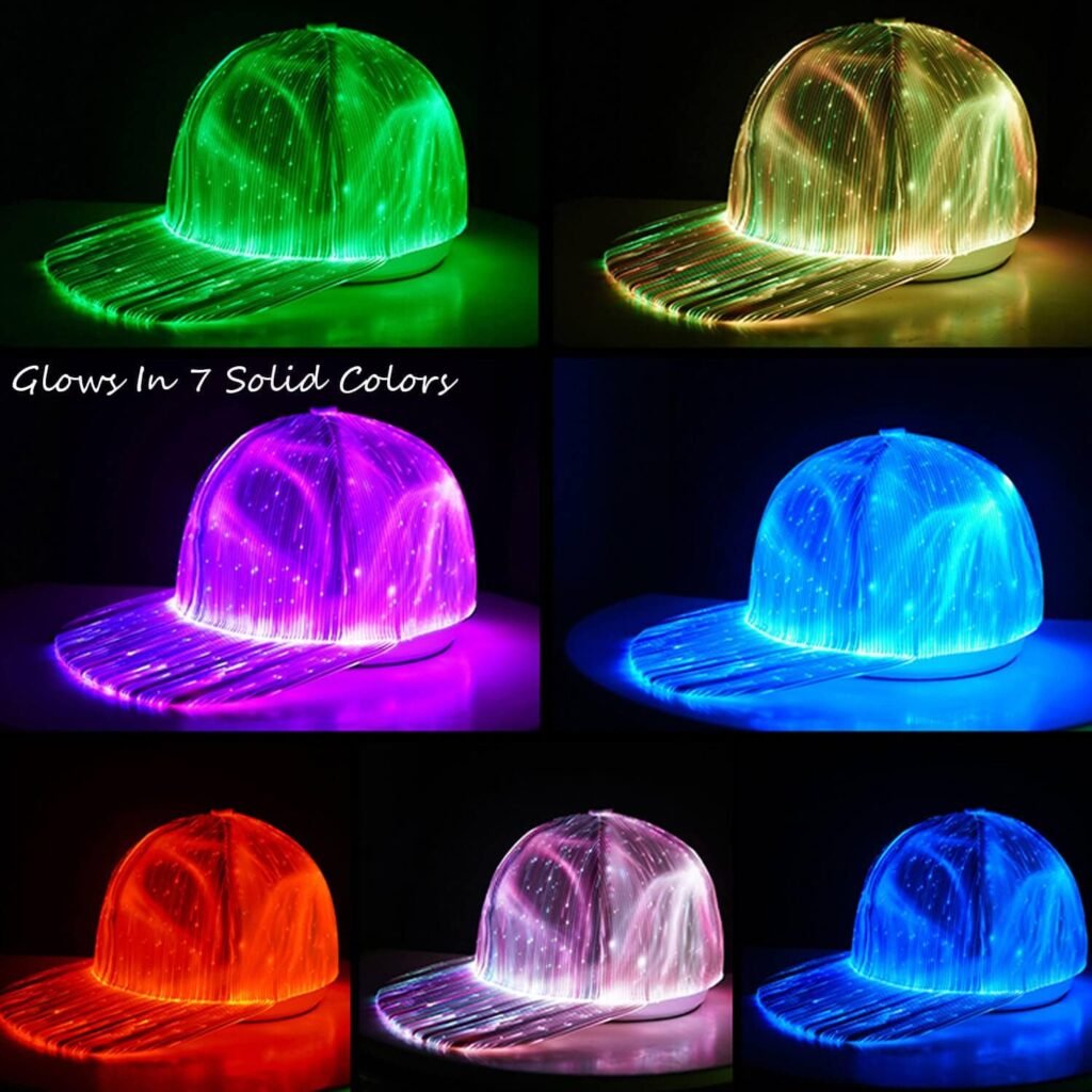 Luminous Light Up Hat, 7 Colors Glow LED Baseball Cap, USB Rechargeable Fiber Optic LED EDC Hats Rave Concert Fathers Day Men Women Boys