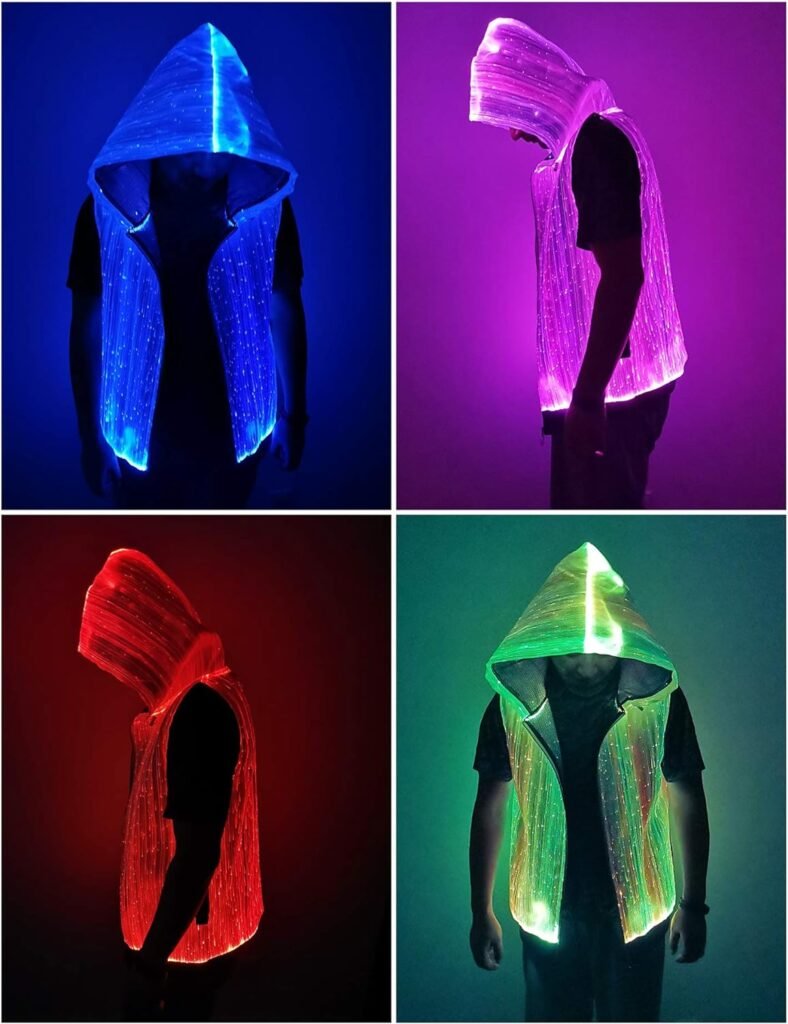 lumisonata Mens LED Light up Pullover Hoodies Full Zip Hooded Sleeveless Tank Top-Multicolor,App Control,Smart Wear